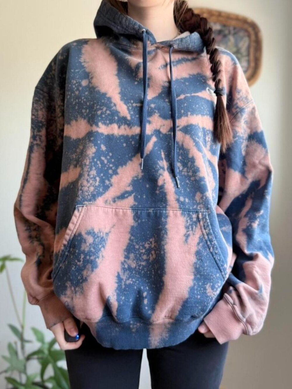 Y2K Champion blue and bleached tie-dye hoodie